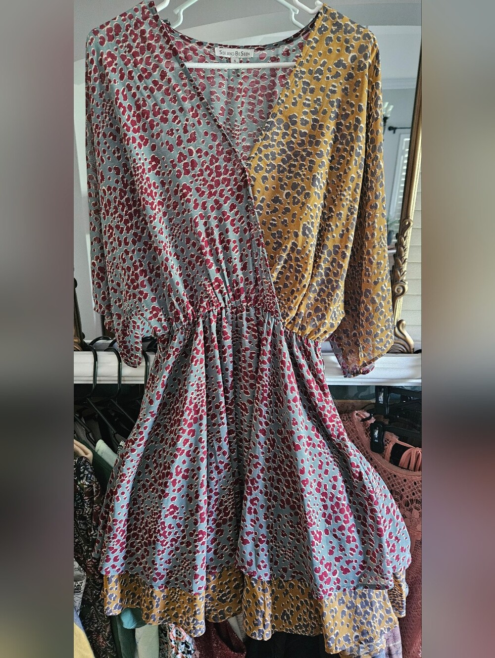 See and Be Seen Colorblock Leopard Print Babydoll Dress Size Small